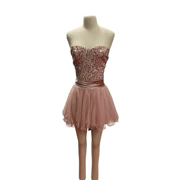 Speechless Pink Strapless Sequined Dress Size 5 Fit Flare Junior Prom Cocktail P - Picture 1 of 6